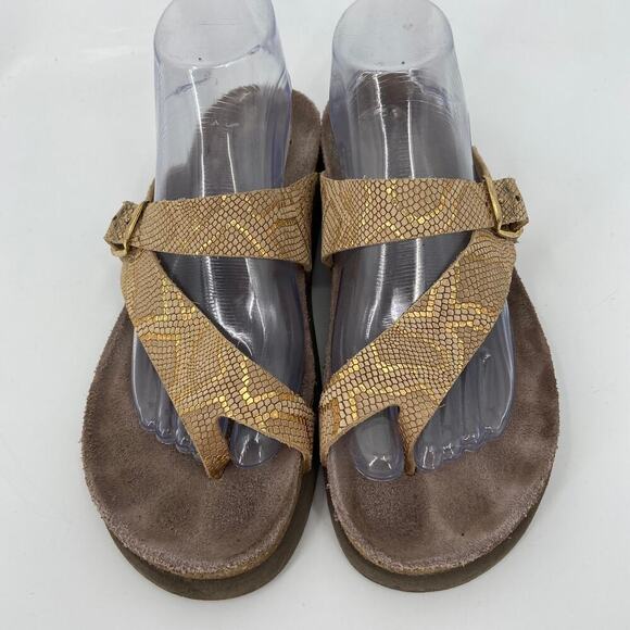 Mephisto Helen Thong Sandal Size 9.5 Leather Cork Gold Metallic Snake Size EU 40 - Picture 2 of 10